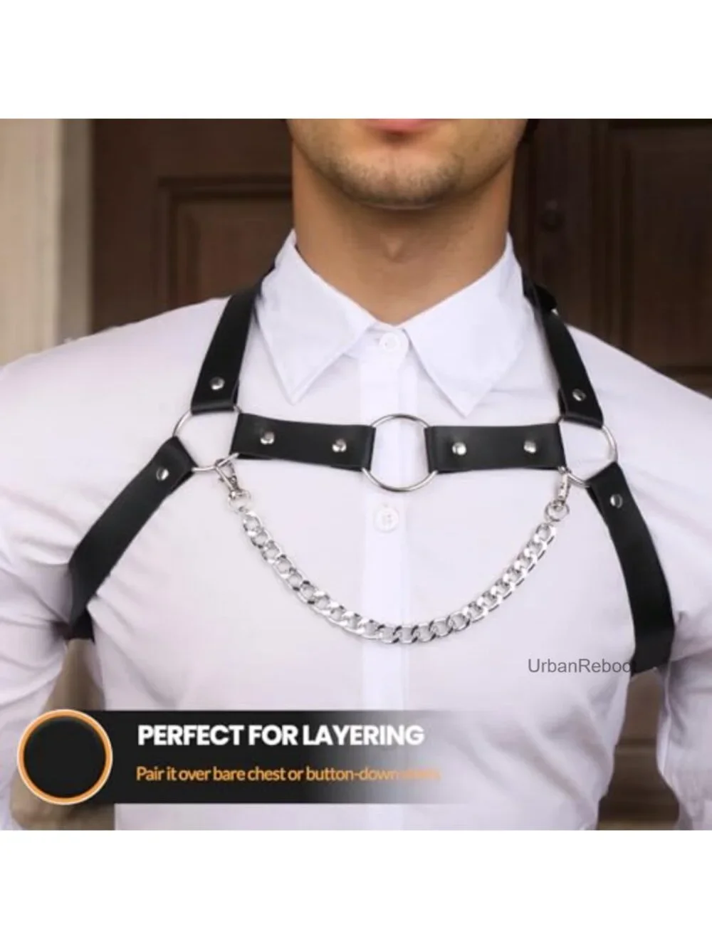 Punk Chest Harness Belt with Chain - Adjustable Shoulder & Side Straps for